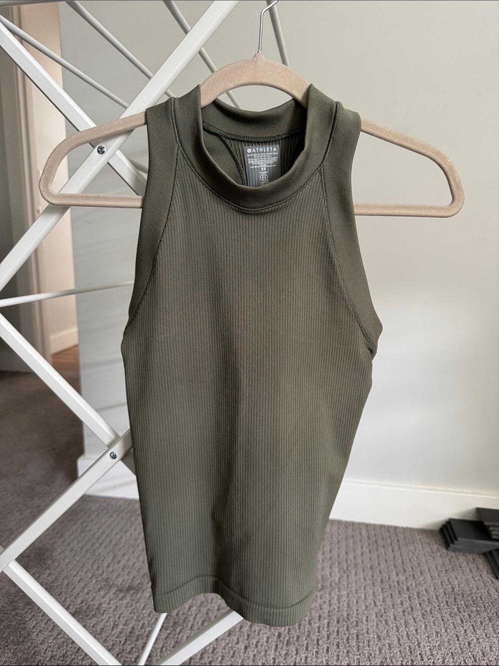 Athleta Olive Green Ribbed Mock Neck Tank
